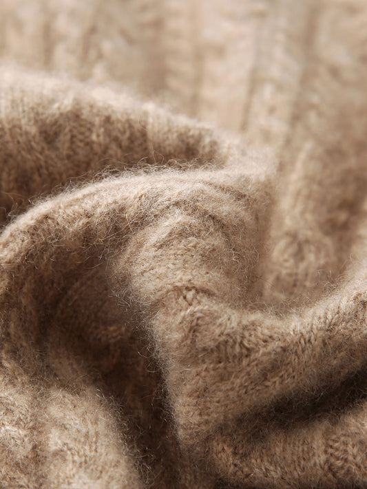 COMOBOCA 100% Cashmere Women's Cardigan Cable Knit Hoodie