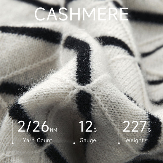 COMOBOCA 100% Cashmere Women's Striped Round Neck Knit Sweater