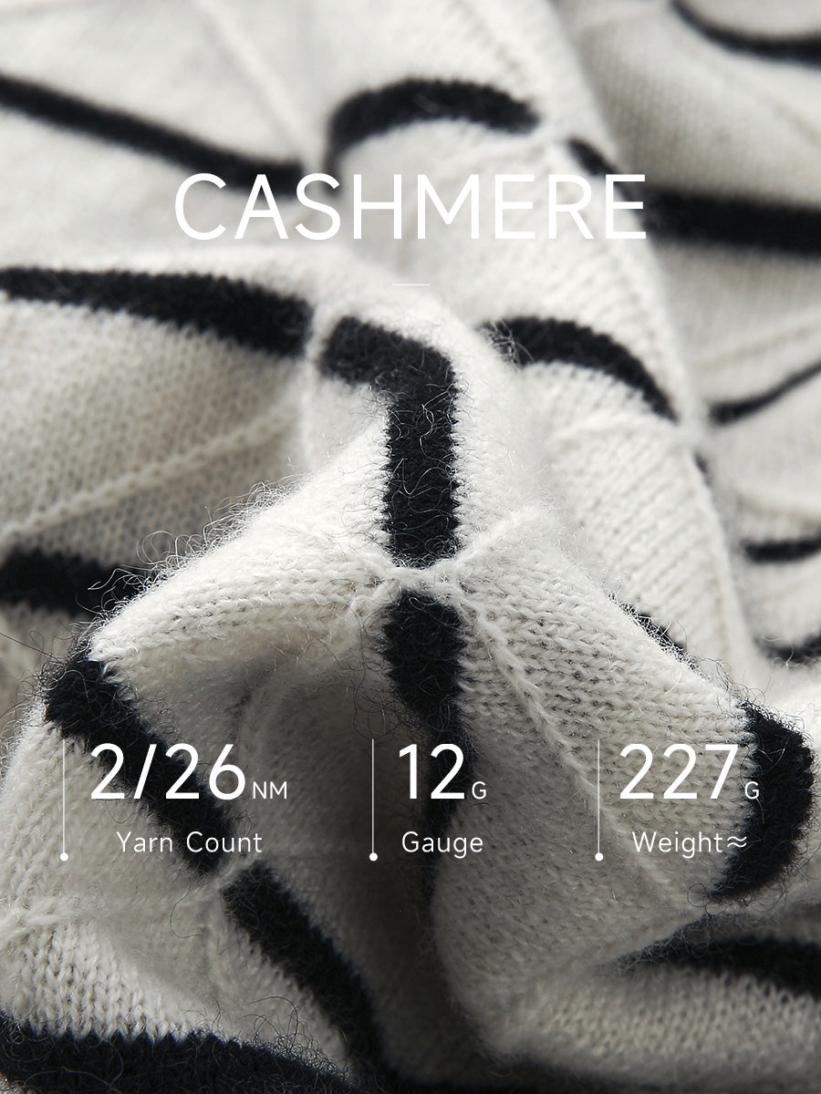 COMOBOCA 100% Cashmere Women's Striped Round Neck Knit Sweater