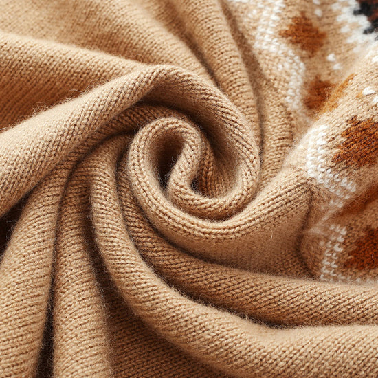 COMOBOCA 100% Wool Women's Fair Isle Zip Up Cable Knit Cardigan