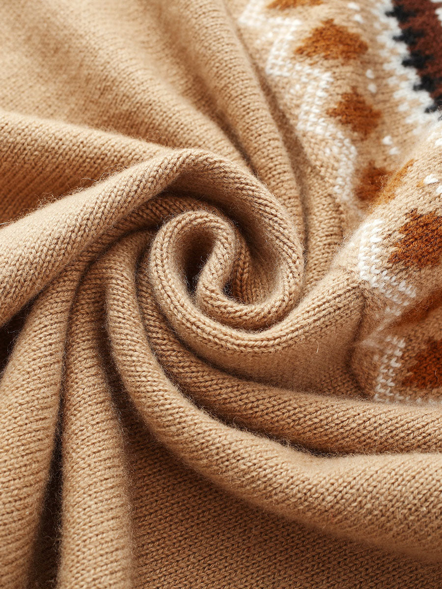 COMOBOCA 100% Wool Women's Fair Isle Zip Up Cable Knit Cardigan