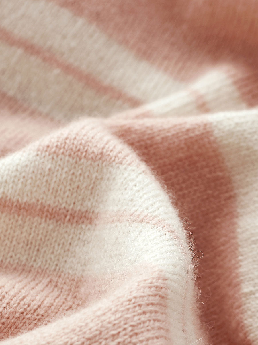 COMOBOCA 100% Wool Kids' Striped Heart Round Neck Sweater