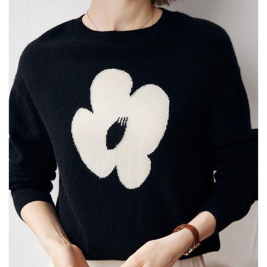 COMOBOCA 100% Cashmere Women's Floral Knit Sweater
