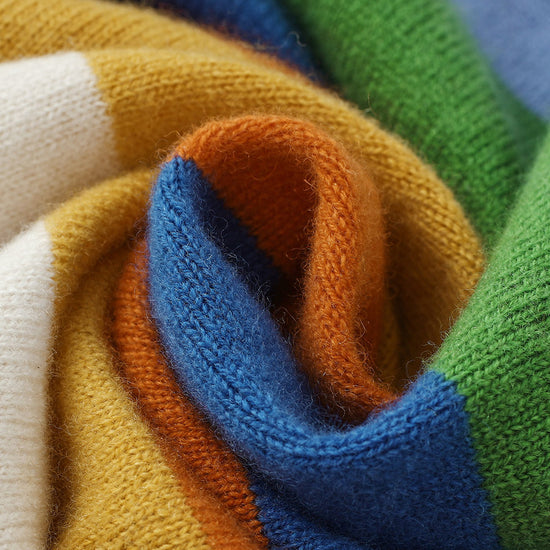 COMOBOCA 100% Wool Kids' Colorful Striped Round Neck Cardigan