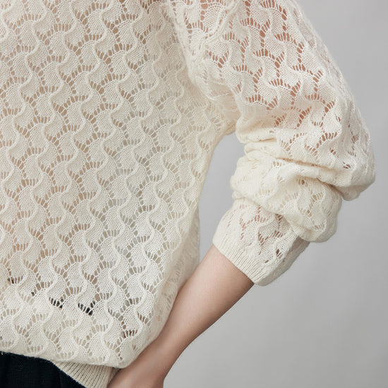 COMOBOCA 100% Cashmere Women's Openwork Round Neck Knit Sweater