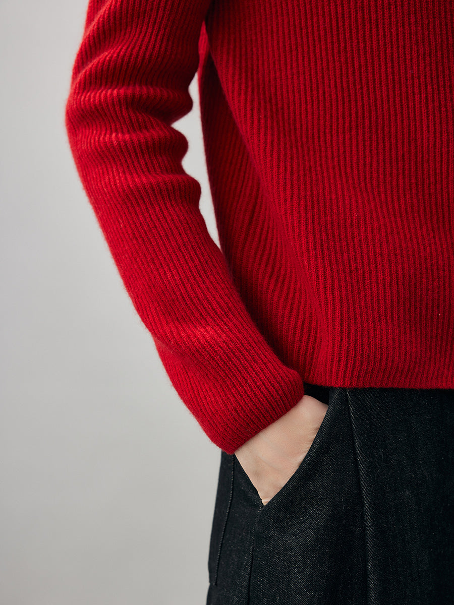 COMOBOCA 100% Cashmere Women's Contrast Trimmed Collared Knit Cardigan