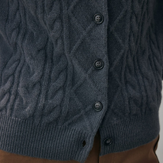 COMOBOCA 100% Cashmere Women's Cable Mock Neck Knit Cardigan