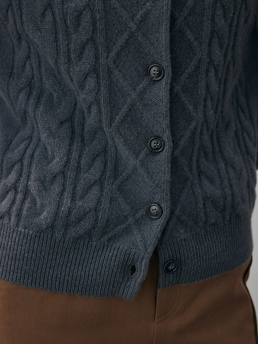 COMOBOCA 100% Cashmere Women's Cable Mock Neck Knit Cardigan