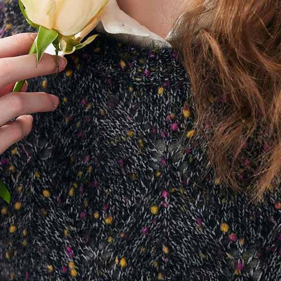 COMOBOCA Women's Speckled Lace Knit Round Neck Sweater