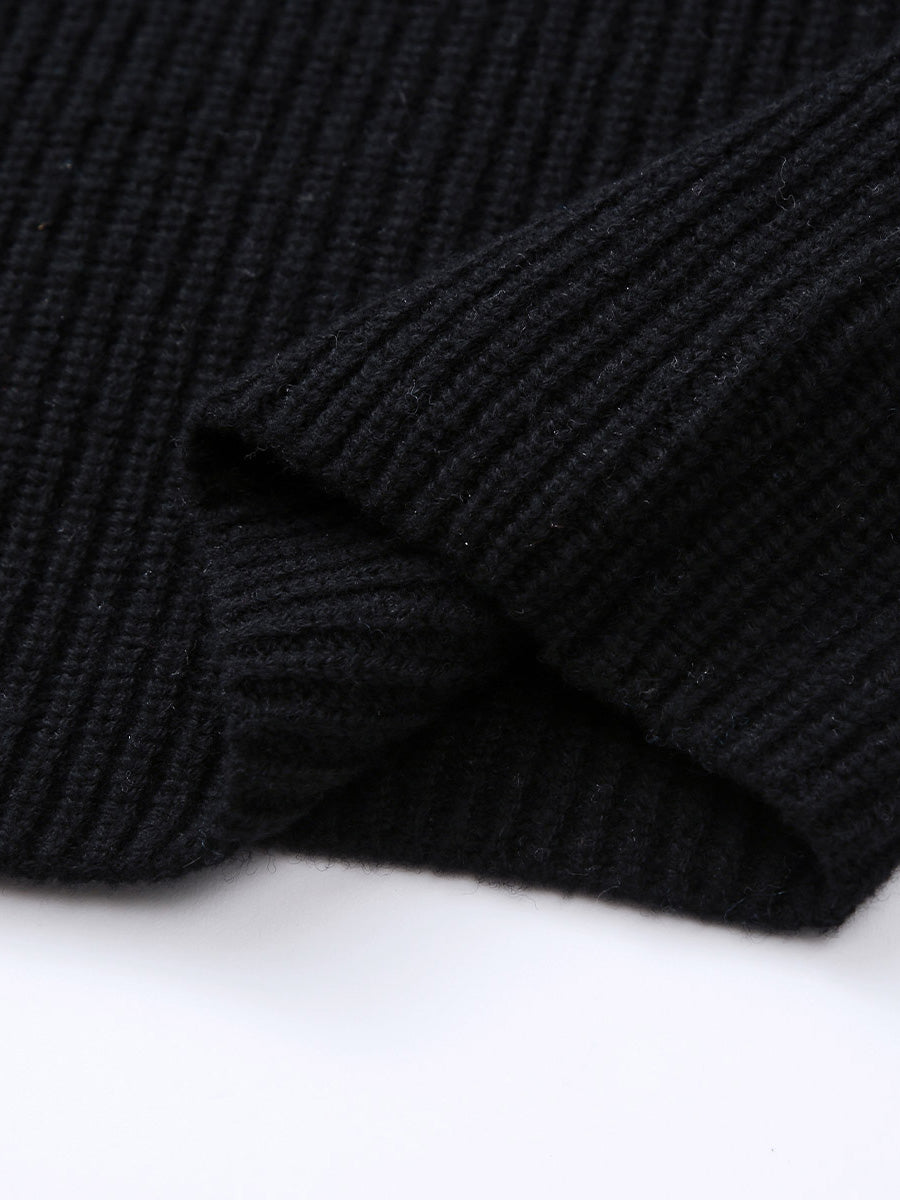 COMOBOCA 100% Wool Women's Color Block Ribbed Knit Sweater