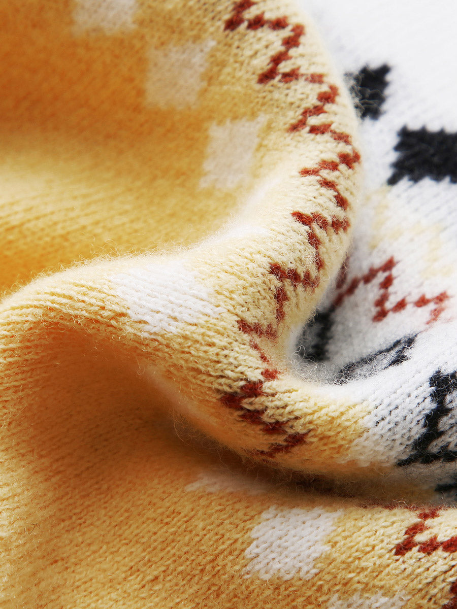 COMOBOCA 100% Wool Kids' Mock Neck Jacquard Sweater