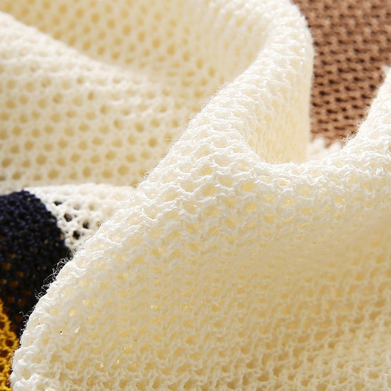 COMOBOCA Women's Multi Striped Mesh Knit Round Neck Sweater