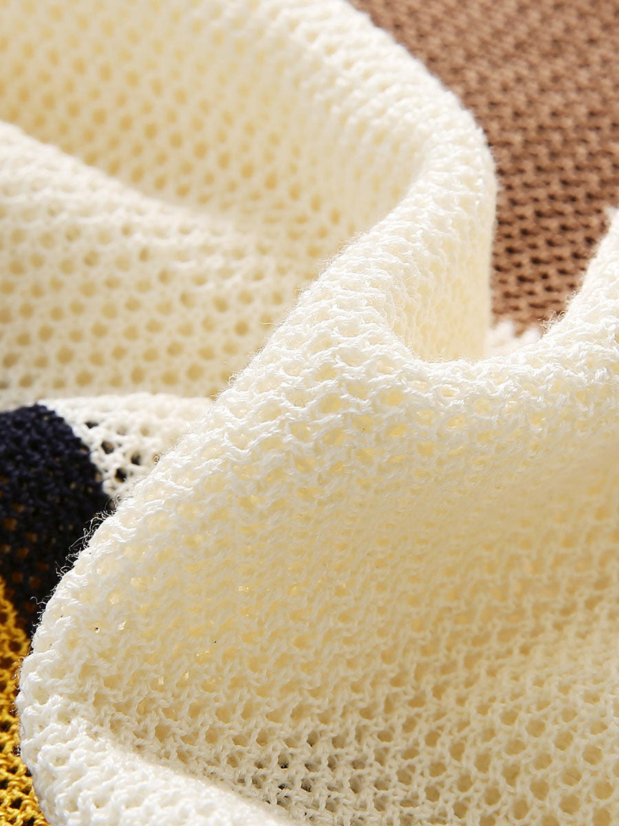 COMOBOCA Women's Multi Striped Mesh Knit Round Neck Sweater