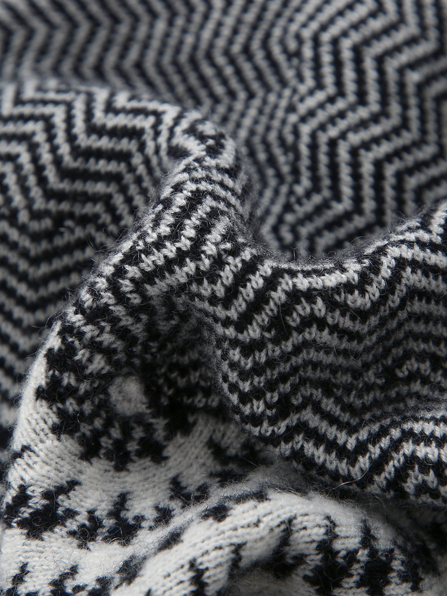 COMOBOCA 100% Cashmere Elegant Houndstooth Knit Beret