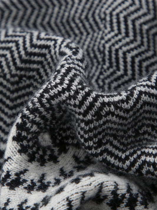 COMOBOCA 100% Cashmere Elegant Houndstooth Knit Beret