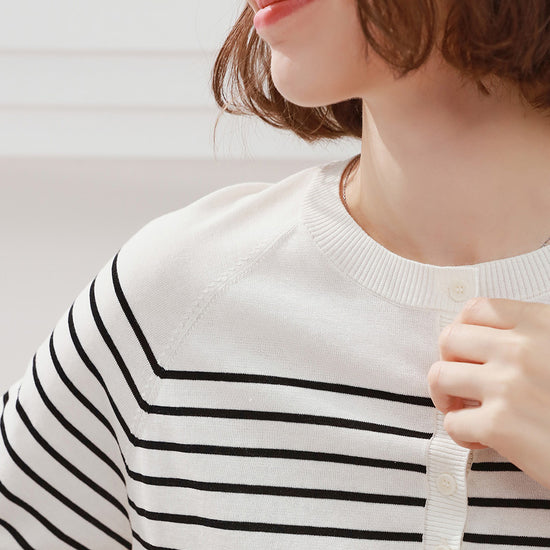 COMOBOCA Women's Striped Henley T-Shirt Sweater