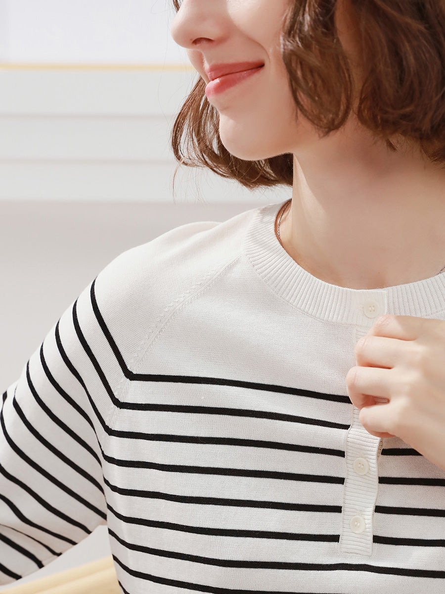 COMOBOCA Women's Striped Henley T-Shirt Sweater