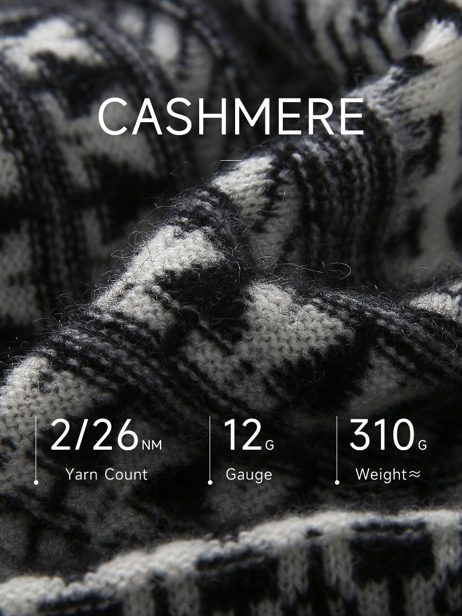 COMOBOCA 100% Cashmere Women's Fair Isle Double Zip Hoodie