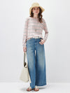 COMOBOCA Women's Striped Round Neck Knit Sweater