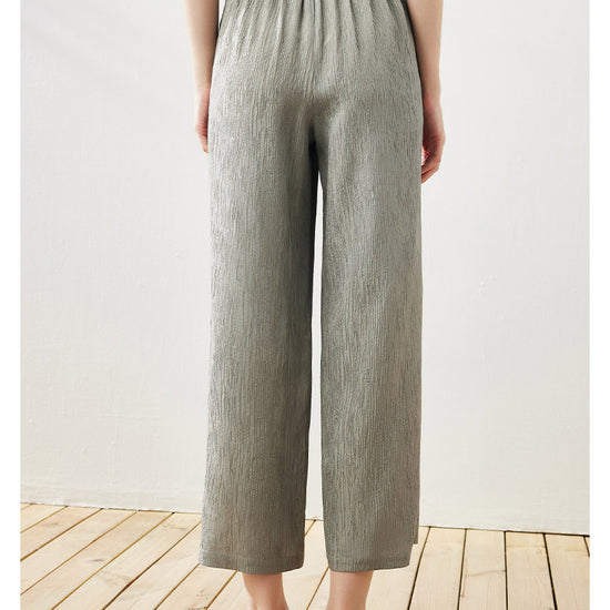 COMOBOCA Women's Elastic Waistband Crinkled Wide Leg Pants