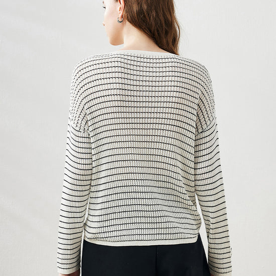 COMOBOCA Women's Striped Knit Pullover Sweater