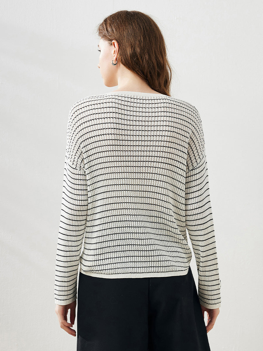 COMOBOCA Women's Striped Knit Pullover Sweater