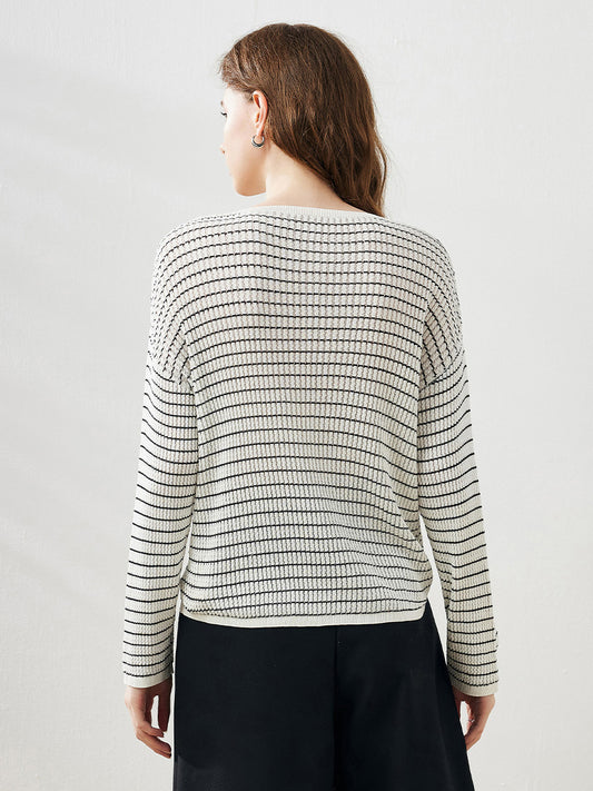 COMOBOCA Women's Striped Knit Pullover Sweater