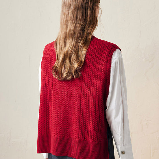 COMOBOCA 100% Wool Women's Knit Sleeveless Sweater Vest