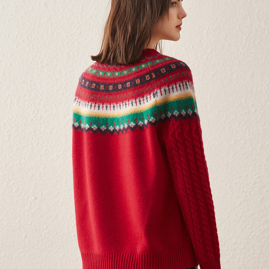COMOBOCA 100% Cashmere Women's Fair Isle Sweater