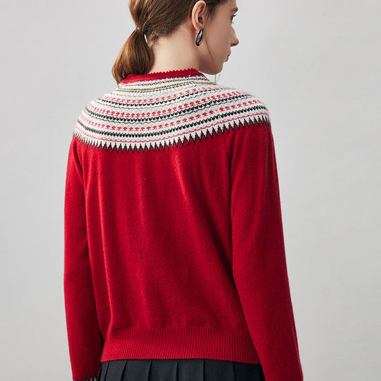 COMOBOCA 100% Cashmere Women's Fair Isle Button Front Cardigan