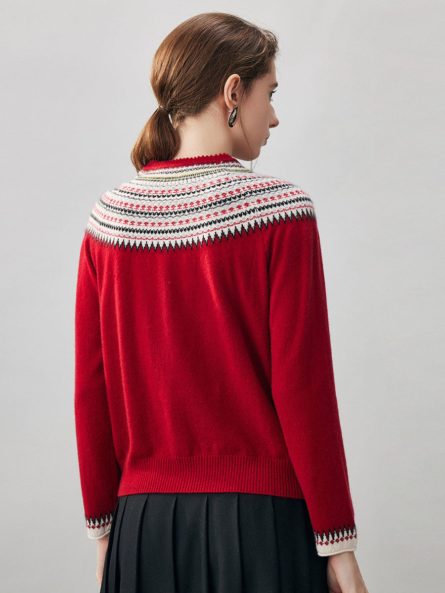 COMOBOCA 100% Cashmere Women's Fair Isle Button Front Cardigan