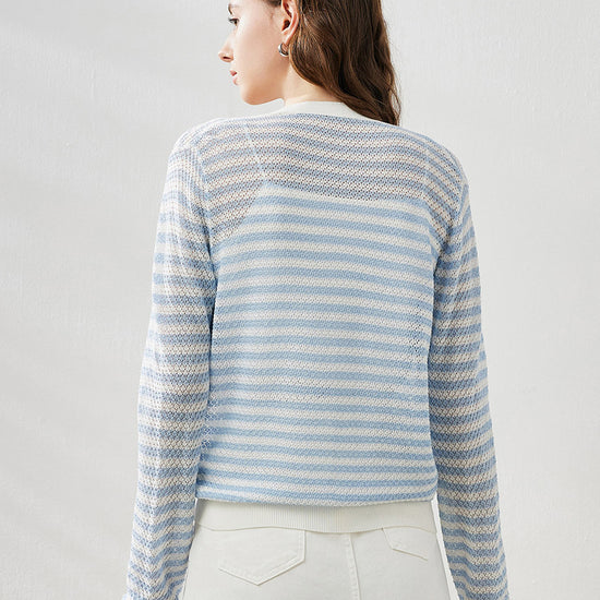 COMOBOCA Women's Striped Ribbed Cardigan