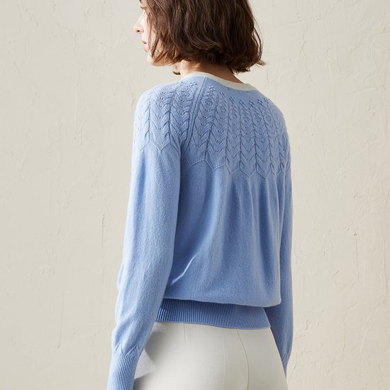 COMOBOCA 100% Cashmere Women's Faux Cardigan Sweater with Bow Tie