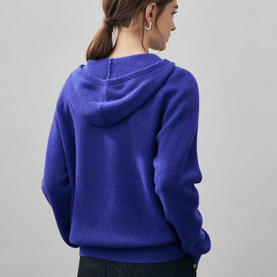 COMOBOCA 100% Cashmere Women's Ribbed Half Zip Knit Hoodie