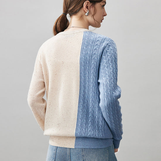 COMOBOCA 100% Cashmere Women's Color Block Cable Knit Sweater