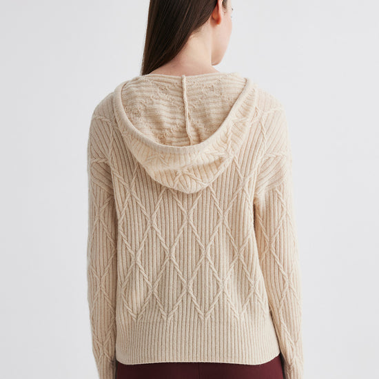 COMOBOCA 100% Cashmere Women's Cable Knit Hoodie