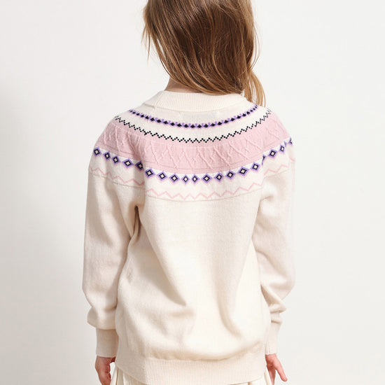 COMOBOCA 100% Wool Kids' Jacquard Round Neck Sweater