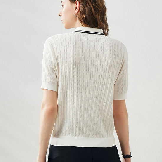 COMOBOCA Women's Cable Knit Polo T-Shirt