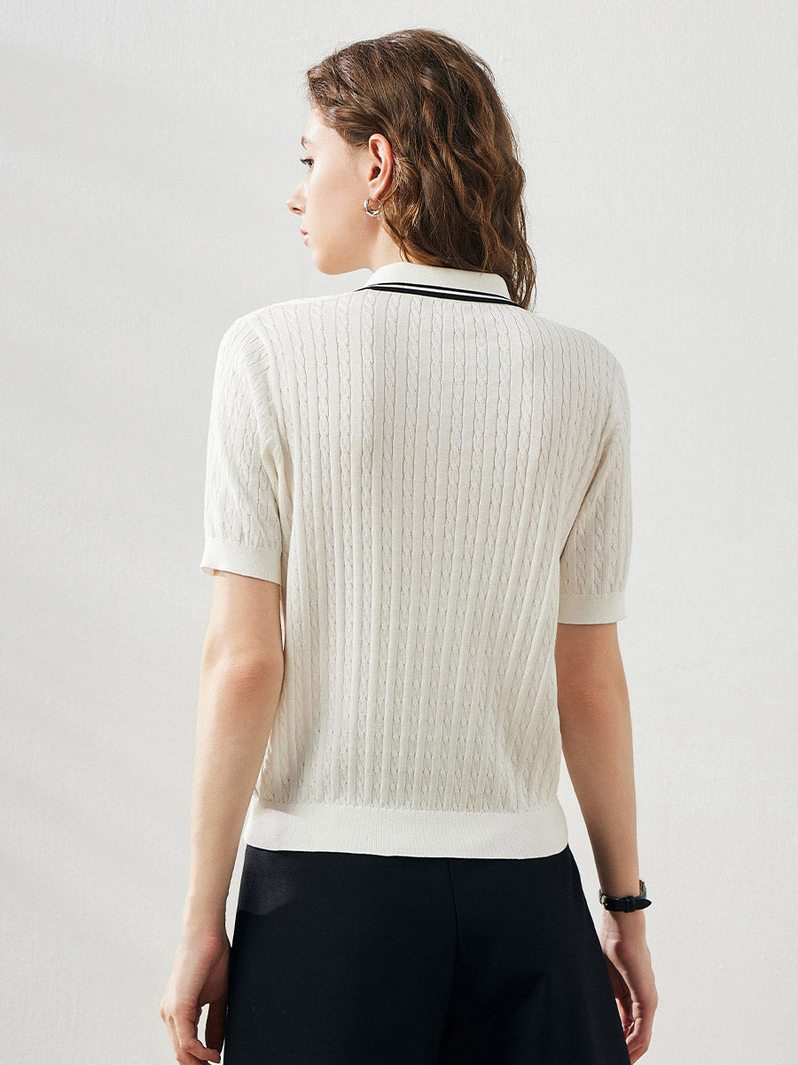 COMOBOCA Women's Cable Knit Polo T-Shirt