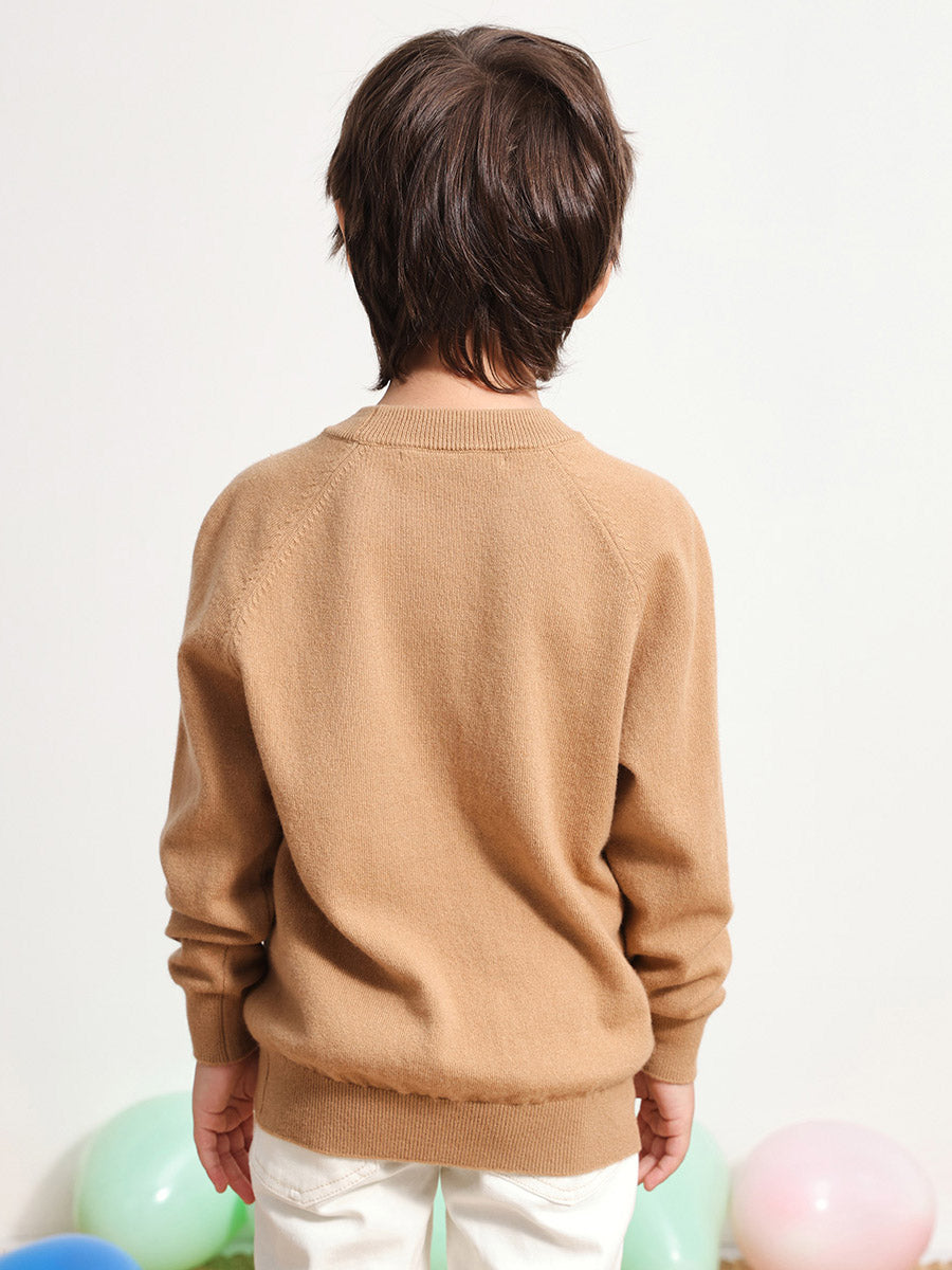 COMOBOCA 100% Wool Kids' Round Neck Intarsia Sweater