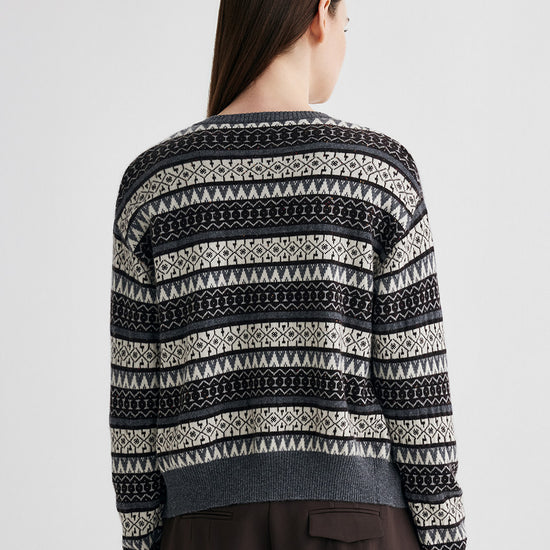 COMOBOCA 100% Cashmere Women's Fair Isle Knit Cardigan