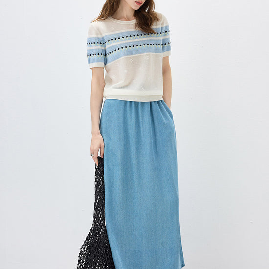 COMOBOCA Women's Fair Isle Striped Knit Top