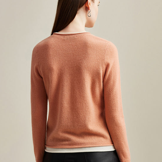COMOBOCA 100% Cashmere Women's Sweater with Contrast Trim