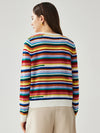 COMOBOCA Women's Ribbed Rainbow Striped Knit Cardigan