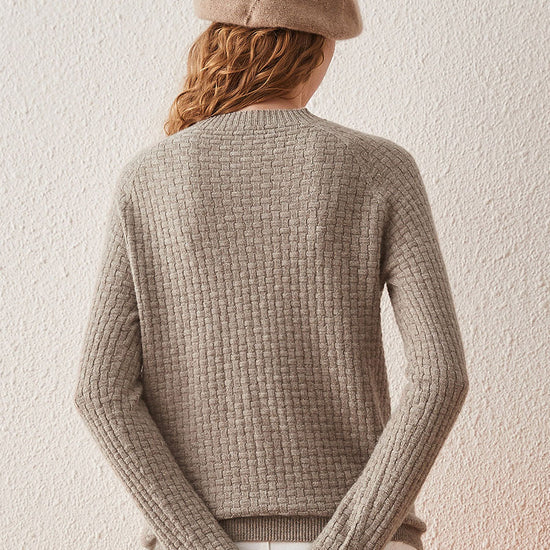 COMOBOCA 100% Cashmere Women's Round Neck Ribbed Knit Sweater