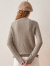 COMOBOCA 100% Cashmere Women's Round Neck Ribbed Knit Sweater