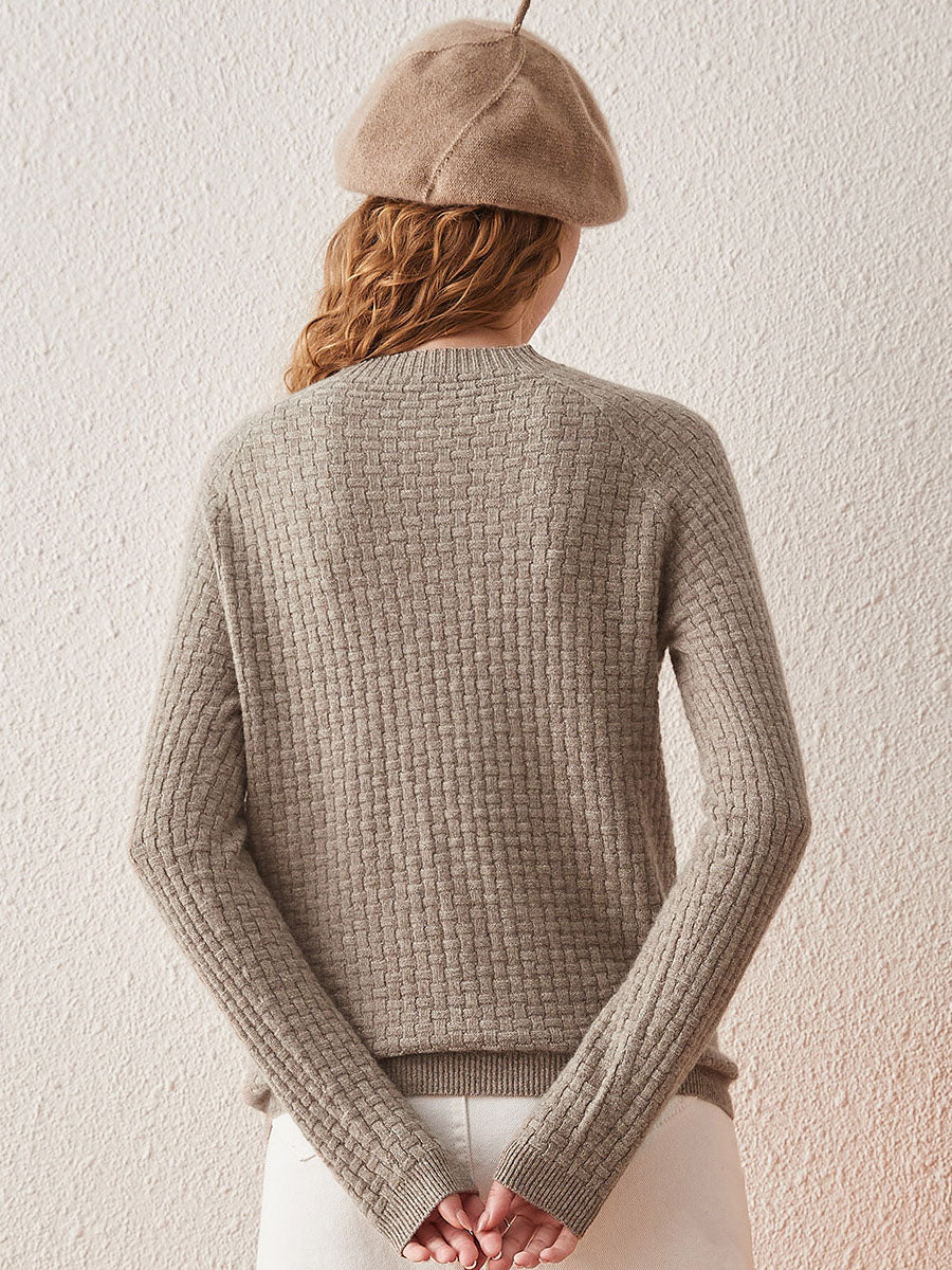 COMOBOCA 100% Cashmere Women's Round Neck Ribbed Knit Sweater