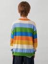 COMOBOCA 100% Wool Kids' Colorful Striped Round Neck Cardigan