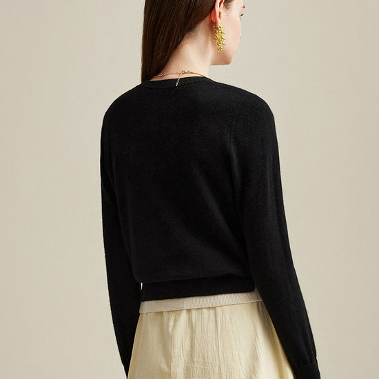 COMOBOCA 100% Cashmere Women's Contrast-Trim Pocket Cardigan