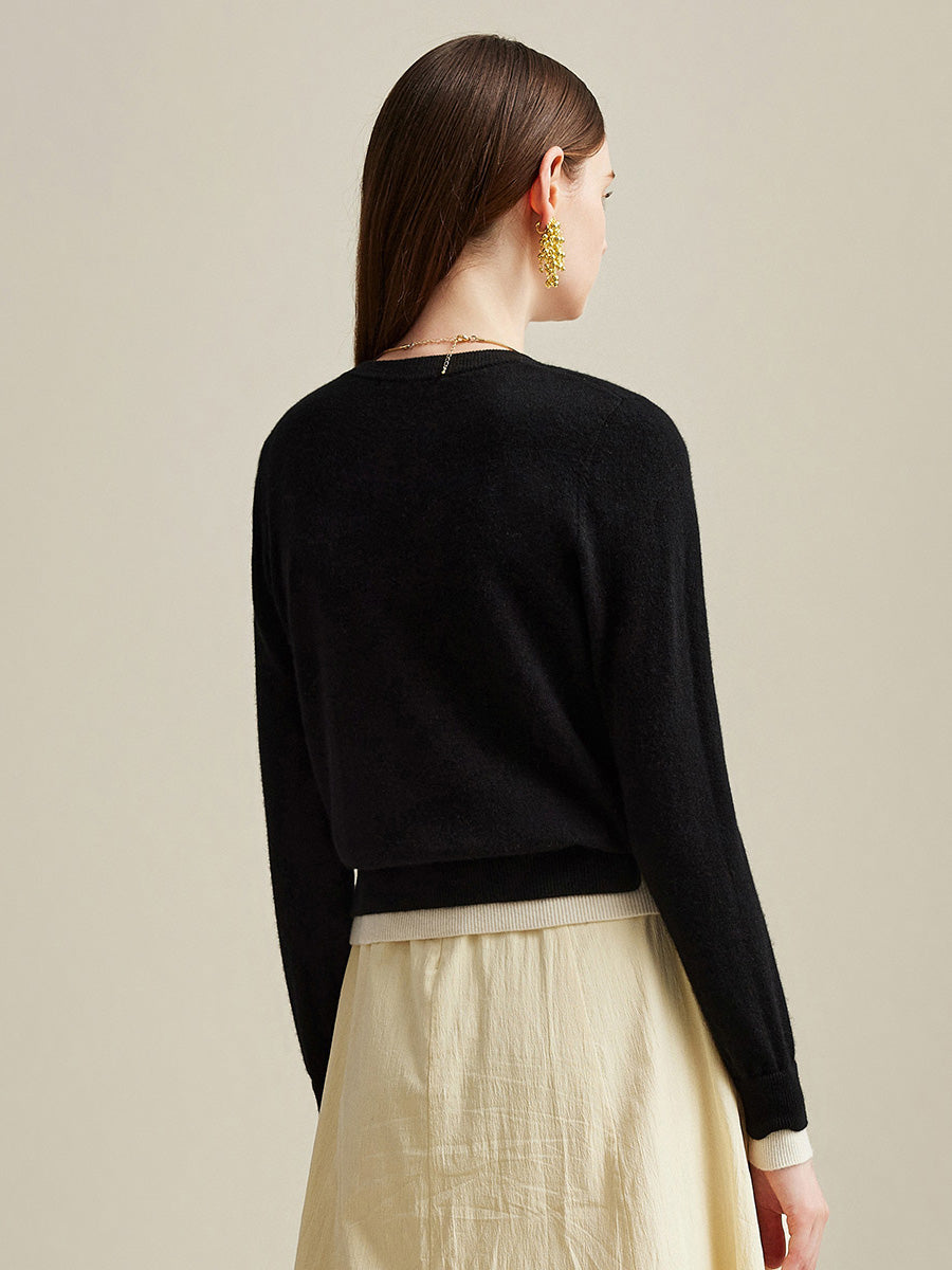 COMOBOCA 100% Cashmere Women's Contrast-Trim Pocket Cardigan